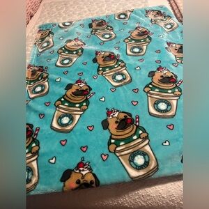 Cute Pug Blanket with Coffee Design
